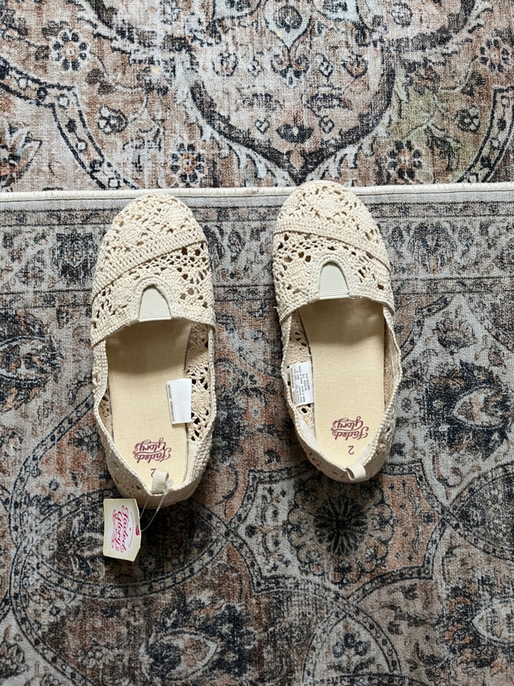Girls NWT Crochet Slip-On Flats - Cream
